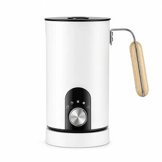 White Yozcoffee 5-in-1 automatic milk frother with wood-look handle