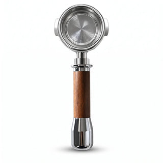 E61 Portafilter 58mm Wood Handle 無底和Spouted: 處理無底的 spout 英雄產品拍攝