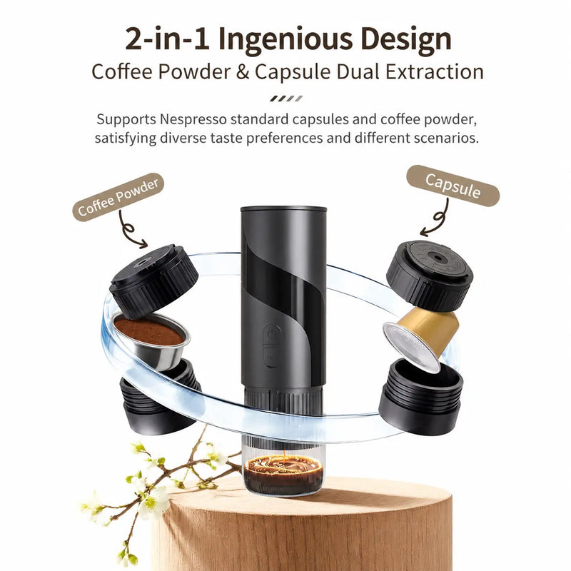 手提式埃斯佩索製造器 51mm 2- in-1 地面 & Capsule Black: 手提式地面太空艙