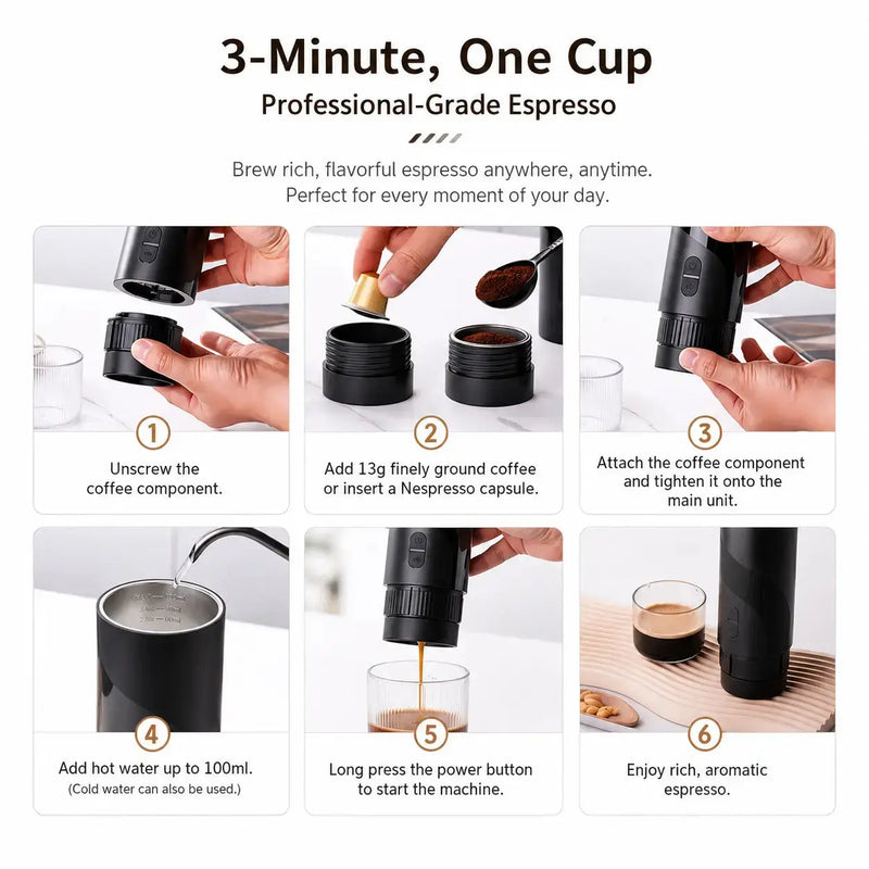 手提式埃斯佩索製造器 51mm 2- in-1 Ground & Capsule Black: 便攜式釀造步徑