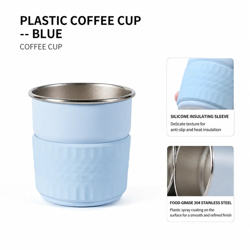 300毫升 與硅酮袖子隔離的咖啡杯: yozcoffee 304 不鏽鋼隔熱咖啡杯 300毫升 03 輕藍