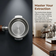 E61 Portafilter 58mm Wood Handle 底部和Spouted: 特寫金鑰元件完成