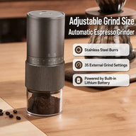 自動 Espresso Grinder 35 設定 USB- C 可充電: 可調整的磨製大小特性