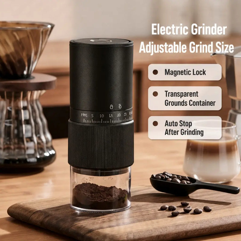 自動 Espresso Grinder 35 設定 USB- C 可充電: 鎖定透明容器