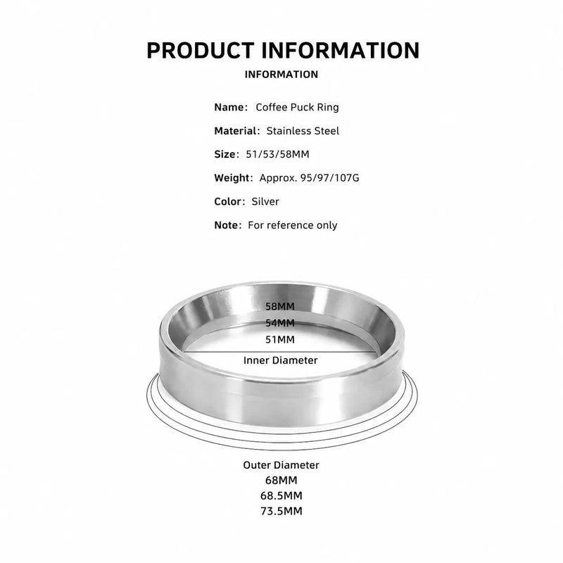 Espresso Dosing漏斗 51/53/58毫米磁性不鏽鋼:尺寸圖 51mm 53mm 58mm