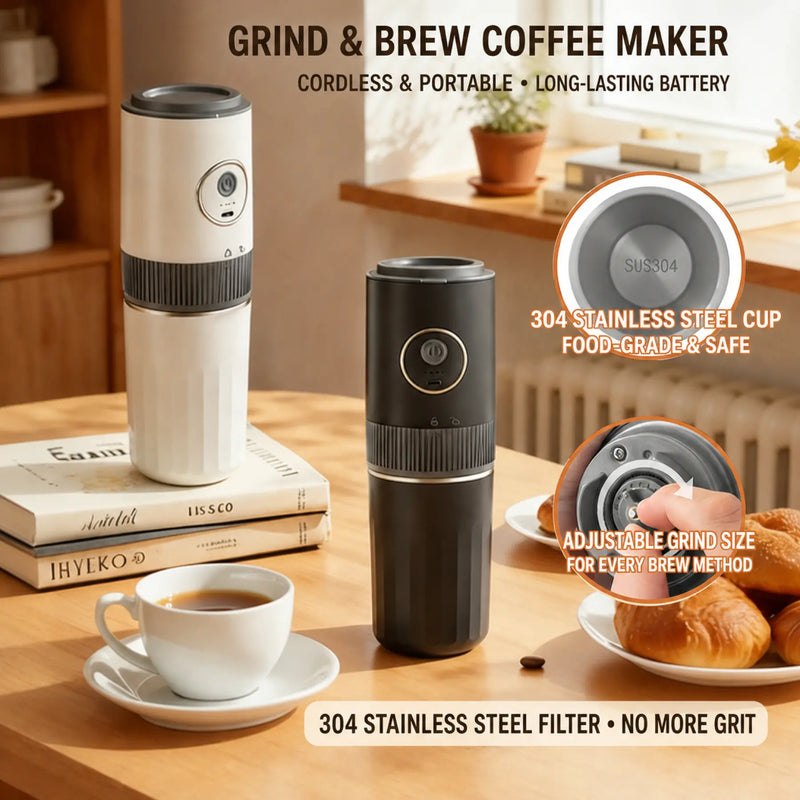 Yozcoffee 黑白手提式電力咖啡磨坊和釀造廠