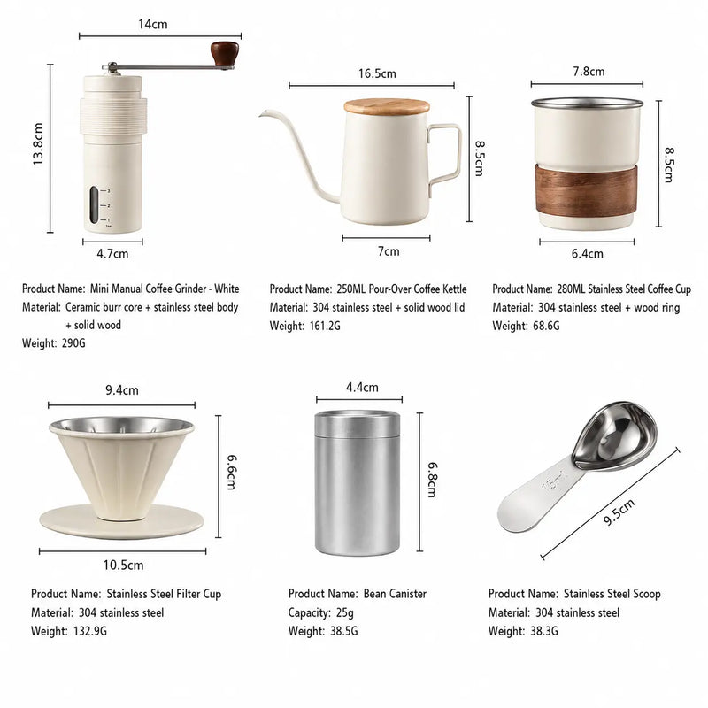 6- Piece 手動印記式可移植的 Pour- Over 咖啡套件( &: 規格印記)