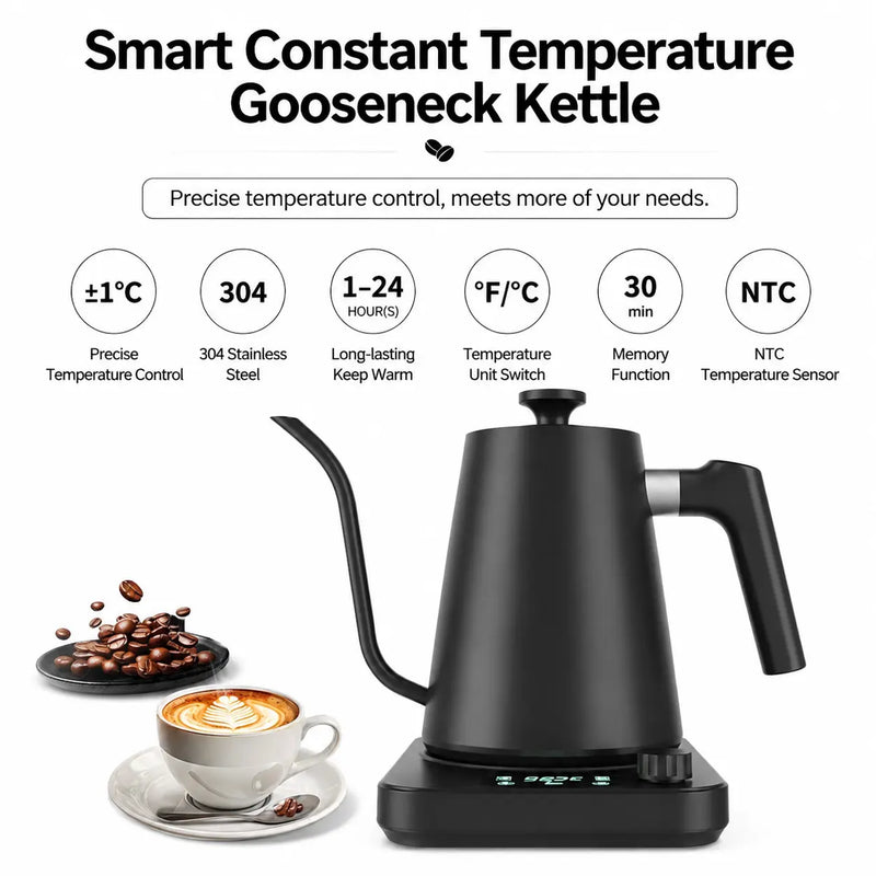 智能電子 Gooseneck Kettle, 0. 9L±1°C 控制: 溫度概述