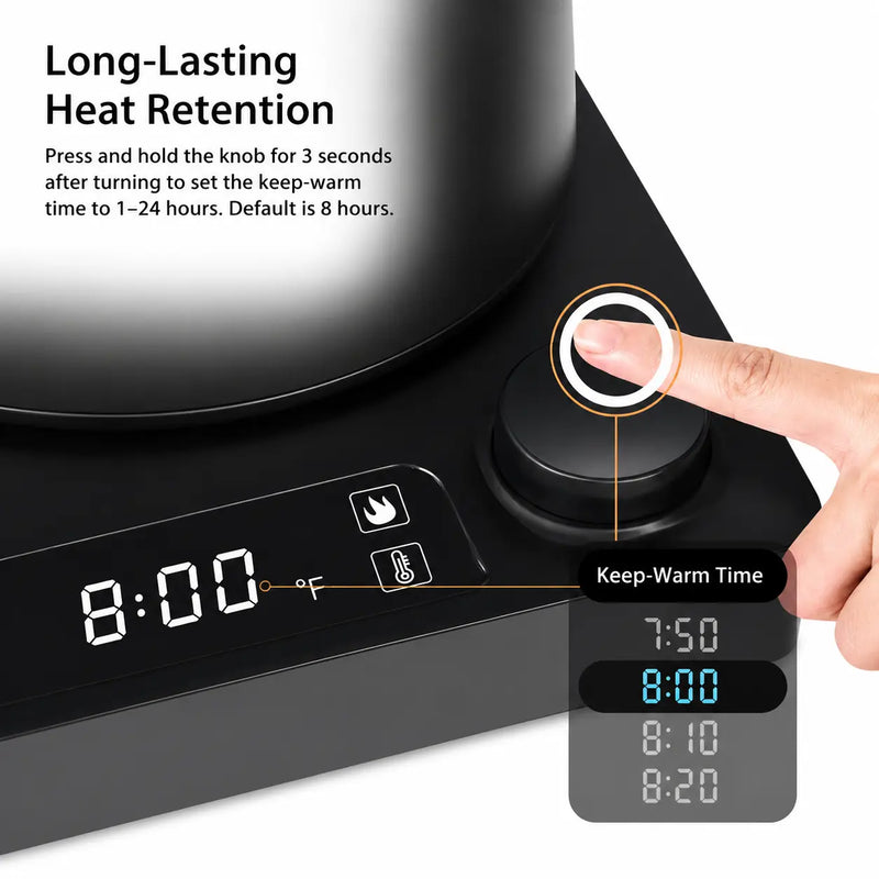 智能電子 Gooseneck Kettle, 0. 9L±1°C 控制:溫度保持溫度
