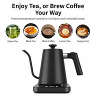 智能電子 Gooseneck Kettle, 0. 9L ±1°C 控制: 溫度釀造導引