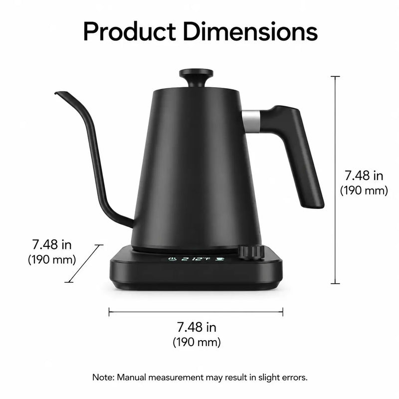 智能電子 Gooseneck Kettle, 0. 9L±1°C 控制: 溫度尺寸
